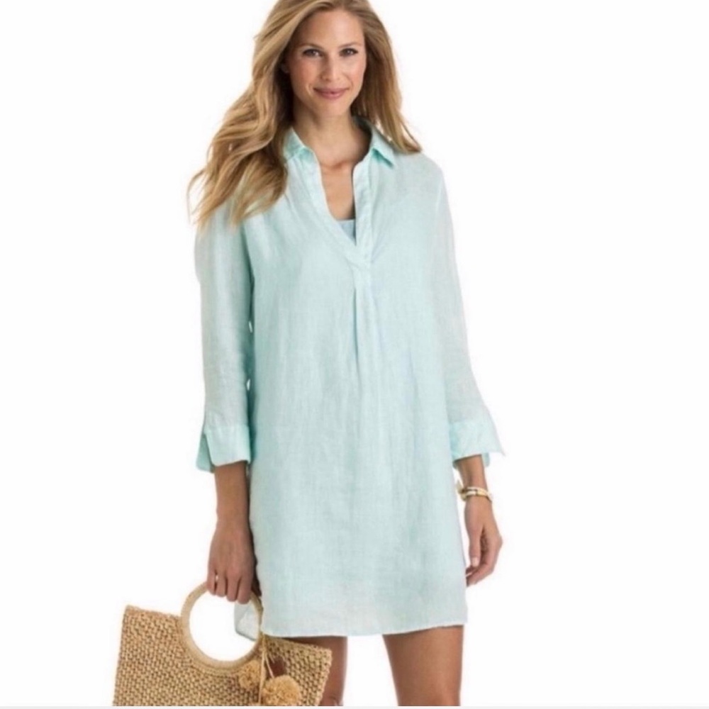 Vineyard Vines Teal Shirt Dress With Slip